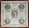 'Jack Hobbs, Surrey &amp; England XI. England's Champion Batsman' handkerchief produced in 1922. Images of Hobbs with title to centre with listing of hundreds scored to border. Light staining and slight fading otherwise in good condition. 16&quot;x16&quot