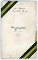 Australia tour to England 1926. Rare official 'Programme of Return Journey London to Sydney'. 44pp booklet, assumed to have been issued to the players. Illustrated throughout with detailed itineraries for various points on the return journey, commencing w