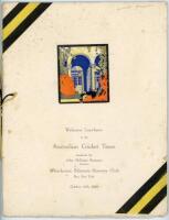 Australian tour of England 1926. 'Welcome Luncheon to the Australian Cricket Team'. Large and very scarce official menu for the luncheon given by John McEntee Bowman, President, Westchester Biltmore Country Club, Rye, New York, 10th October 1926. The sple