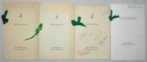 The Playfair Club/ Cricketer Magazine Club signed menus 1968-1976. Three official Playfair Club menus for dinners held at the Royal Air Force Club on 27th November 1968, six signatures to the inside of Colin Cowdrey, Geoff Boycott, Brian Bolus, Roger Prid