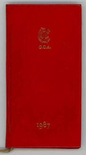 George Oswald Browning 'Gubby' Allen. Cambridge University, Middlesex &amp; England 1921-1950. M.C.C. diary for 1987, with M.C.C. emblem and 'G.O.A.' in gilt to front cover, containing his personal and sporting appointments, committee meeting dates, atten
