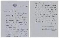 Frank Stanley Jackson. Yorkshire, Cambridge University &amp; England 1890-1907. Two page letter in ink in Jackson's spidery hand, dated 3rd August 1942, with original envelope. Writing from York, Jackson is replying to a request for a photograph, which he