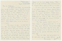 Kenneth 'Ken' Cranston. Lancashire &amp; England 1947-1948. Two page handwritten letter in ink from Cranston to 'Mr. Butterfield'. In an undated letter with good cricket content, Cranston relates his memories of his most memorable match, Lancashire v Midd