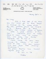 Richard 'Richie' Benaud. New South Wales &amp; Australia 1948-1964. Single page handwritten letter on 'D.E. Benaud and Associates' letterhead, dated 10th September 1973. Writing to the cricket writer and historian, Irving Rosenwater, Benaud is grateful fo