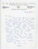 Richard 'Richie' Benaud. New South Wales &amp; Australia 1948-1964. Single page handwritten letter on 'D.E. Benaud and Associates' letterhead, dated 10th September 1973. Writing to the cricket writer and historian, Irving Rosenwater, Benaud is grateful fo