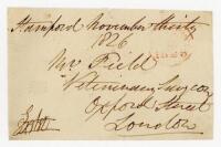 Brownlow Cecil, 2nd Marquess of Exeter. Original signed free-front envelope to a Mr John Clark of Newmarket, dated 30th November 1826. Nicely signed 'Exeter' in black ink. An early signature of Cecil, who played one first class match in 1817. G/VG - crick