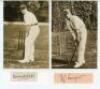 England Test players. Four excellent ink signatures of Donald Knight, Surrey, Vallance Jupp, Sussex &amp; Northamptonshire, Stan Nicholls, Essex, and Maurice Turnbull, Glamorgan, each on piece laid down to slightly larger white card. Sold with sepia copy - 2