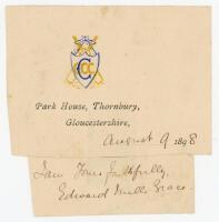 Edward Mills Grace. Gloucestershire &amp; England 1870-1895. Signature in ink of Grace on piece attached to a fragment of a letterhead with the Gloucestershire C.C.C. emblem and home address, 'Park House, Thornbury, Gloucestershire'. Dated 9th August 1898