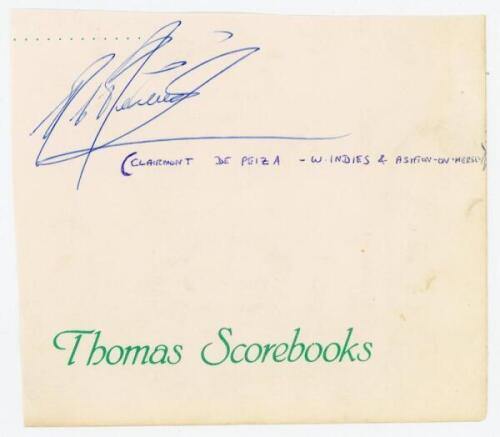 Cyril Clairmonte Depeiaza. Barbados &amp; West Indies 1951-1957. Rarer signature in blue ink of Depeiaza on page. G/VG - cricket<br><br>Clairmonte Depeiaza played five Test matches for West Indies, three against Australia on the 1954/55 tour, and two agai