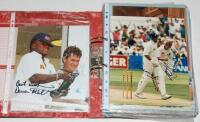 Test and County cricket signatures 1970s-1990s. Red file comprising mainly colour and mono press photographs and magazine cuttings, with some scorecards, programmes, postcards and collectors' cards. The majority signed with over one hundred and thirty sig