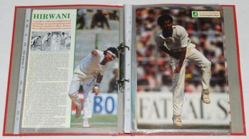 India 1990s. Red file comprising signed magazine page extracts and cuttings. Signatures are Hirwani (2), Raju, Tendulkar (2), Azharuddin (3), Srinath (3), Manjrekar (2), Kumble (2), Gavaskar and Shastri. VG - cricket