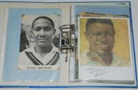 West Indies 1950s-1990s. Blue file comprising a good selection of colour press photographs (some mono), magazine cuttings, autograph sheets, the odd programme etc. A good number signed by the featured player(s). Approx. one hundred signatures in total wit