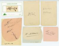 Test and County signatures c.1930s. A selection of signatures in ink and pencil signed to small album pages, snips/ pieces, some laid down. Signatures are H.S.T.L. 'Stork' Hendry (Australia), Herbert Wade, Alex Bell, Balaskas, Nourse and Williams of the 1