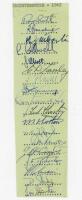 Worcestershire C.C.C. 1962. Trimmed strip from an autograph sheet signed in ink by eighteen Worcestershire players. Signatures include Booth (Captain), Broadbent, Flavell, Graveney, Headley, Horton, Gifford, Kenyon, Ormrod etc. Includes the rarer signatur