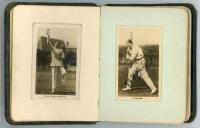 Autograph book early 1920s. Small autograph album comprising twenty nine real photograph cigarette cards laid down to pages, including Godfrey Phillips and J.E. Pattreiouex series. Seven cards are signed in ink to the photograph by the featured players. S