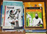 Cricket brochures and books. Box comprising a varied selection of modern books, brochures, programmes etc., a good number signed or multi-signed. Contents include 'Centenary Test Official Souvenir', Lord's 28th August- 2nd September 1980, signed to the fr