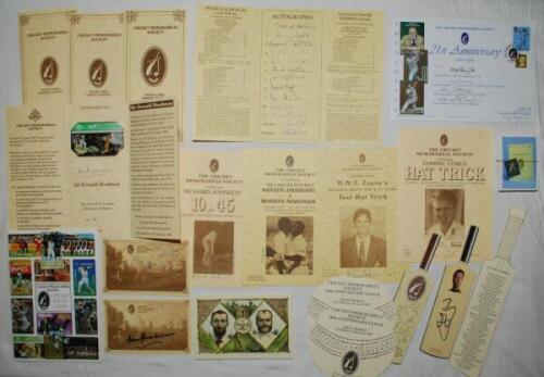 Cricket Memorabilia Society. A good selection of signed, unsigned and limited edition ephemera, magazines, catalogues etc produced by the C.M.S. Items include 'Lancashire's Unique Double in 1990', card no. 37/125, fully signed to inside by all thirteen li