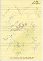 England tour of Sri Lanka 1991/92. Taj Samudra Hotel, Colombo headed paper signed by sixteen members of the touring party. Signatures include Atherton, Hick, Gatting, Stewart, Reeve, Malcolm, DeFreitas etc. G - cricket