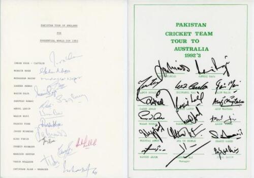Pakistan tour of England. Prudential World Cup 1993. Official autograph sheet fully signed by all fifteen members of the Pakistan touring party. Signature include Imran Khan (Captain), Mohsin Khan, Mudassar Nazar, Zaheer Abbas, Wasim Raja, Sarfraz Nawaz, 