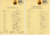 Pakistan tour to Australia 1983/84. Two official Western Australia autograph sheets for the matches v Australia and v Western Australia in November 1983. Both fully signed with some additional signatures. Signatures include Zaheer Abbas, Wasim Bari, Javed