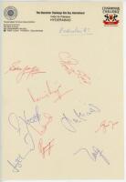 India v Pakistan 1987. Official autograph sheet for the third One Day International match played at Hyderabad, 20th March 1987. Signed by ten members of the Pakistan team in red and blue ink including Saleem Jaffar, Rameez Raja, Javed Miandad, Ijaz Ahmed,