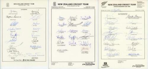 New Zealand 1984, 1986 &amp; 1990. Official autograph sheets for the New Zealand tour to Pakistan 1984, and tours of the United Kingdom in 1986 and 1990. Each sheet fully signed by all seventeen members of the touring parties. Signatures include Coney, Wr