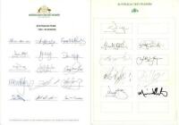 'Australian Cricket Team 1992- 93 Season'. Official autograph sheet signed by fifteen members of the Australian team for the series against West Indies. Signatures include Border (Captain), Healy, Matthews, Boon, M. Waugh, Martyn, S. Waugh, Taylor, Hughes