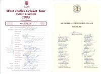 International tour sheets 1995-2004. Three official autograph sheets for West Indies tour to England 1995 (18 signatures), South Africa 'A' tour to England 1996 (19), and Kenya for the I.C.C. World Cup 1999 (19). Sold with an unofficial sheet for the New 