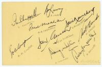 Australia tour to England 1968. Double album page nicely and fully signed by all seventeen members of the Australian touring party. Signatures are Chappell (Captain), Lawry, Sheahan, Cowper, Renneberg, Gleeson, Walters, Hawke, Mallett, Taber, Jarman, Inve