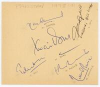 Pakistan tour to England 1978. Double album page nicely signed by seventeen members of the Pakistan touring party. Signatures include Wasim Bari (Captain), Talat Ali, Haroon Rashid, Arshad Perfez, Masood Iqbal, Wasim Raja, Mudassar Nazar, Javen Miandad, I