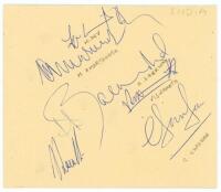 India tour to England 1979. Double album page nicely signed by twelve members of the India touring party. Signatures include Venkataraghavan (Captain), Kapil Dev (signed twice), Amarnath, Gaekwad, Viswanath, Chauhan, Ghavri, Gavaskar, Sharma etc. VG - cri