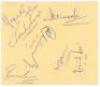 India tour to England 1979. Double album page nicely signed by twelve members of the India touring party. Signatures include Venkataraghavan (Captain), Kapil Dev (signed twice), Amarnath, Gaekwad, Viswanath, Chauhan, Ghavri, Gavaskar, Sharma etc. VG - cri - 2