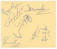 Sri Lanka tour to England 1979. Double album page (split) nicely signed by fourteen members of the Sri Lanka touring party. Signatures include Tennekoon (Captain), Opatha, Mendis, Jayasinghe, D.L.S. de Silva, Warnapura, D.S. de Silva, A. de Silva, Pasqua