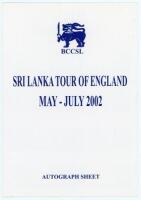 Sri Lanka Tour of England May- July 2002. Official folding autograph sheet with colour photographs and printed names of the Sri Lanka touring party. Signed to the centre pages by seventeen players including Jayasuriya (Captain), Muralitharan, Atapatu, Vaa