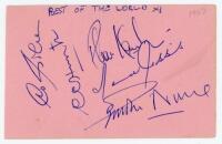 Rest of the World XI 1967. Album page signed in blue ink by five members of the Rest of the World v Sussex, Hove, 30th August- 1st September 1967. Signatures are Garry Sobers, Conrad Hunte, Rohan Kanhai, Lance Gibbs and Seymour Nurse. VG - cricket