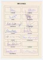 World Masters Cricket Cup, India March 1995. Autograph card with printed title and signature boxes with players' names for the Sri Lanka team who took part in the competition. Thirteen signatures including Mendis (Captain), Dias, Wettimuny, S. De Silva, D