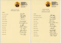 Western Australia v Tasmania 1987-1990. Five official Western Australia autograph sheets for matches played v Tasmania in the period, all fully signed by the Tasmania team. Signatures include Boon, Bradshaw, Ellison, Wellham, Cox, Gilbert, Campbell, Gilbe