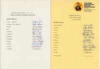 Western Australia 1986-1991. Six official autograph sheets for Western Australia teams for home and away matches in the period, all fully signed by the players. Signatures include Wood, Andrews, Macleay, Matthews, Moody, Veletta, Marsh, Reid, Julian, Zoeh