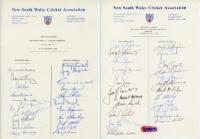 New South Wales 1982-1986. Three official autograph sheets, New South Wales v Western Australia 1982, v Western Australia 1984 and v South Australia 1986. Each sheet signed by both teams. Signatures include McCosker, Toohey, Bennett, T. Chappell, Matthews