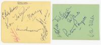 England Test cricketers 1950s-1990s. Two album pages, one signed in ink by seven players from the 1950s, the other by six from the 1960s. Signatures are Roly Jenkins, Roy Tatterall, Peter May, David Sheppard, Jim Laker, Tony Lock (2 signatures), Ted Dexte