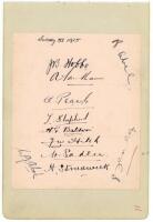 Surrey C.C.C. 1925. Album page laid down to slightly larger album page, nicely signed in ink by ten members of the 1925 Surrey team. Signatures are Hobbs, Sandham, Peach, Shepherd, Baldwin, Hitch, Sadler, Strudwick, W.J. Abel and Fenley. Also signed by Bo