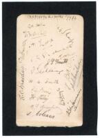 Leicestershire C.C.C. 1926. Album page signed in ink by seventeen and in pencil by two members of the 1926 Leicestershire team, nineteen signatures in total. The page laid down to black album page. Ink signatures include Fowke (Captain), Astill, Lord, Sha