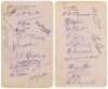 Hampshire and Nottinghamshire C.C.C. 1926. Album page signed in different coloured pencil (one in ink) to one side by sixteen Hampshire players, and to the verso by thirteen Nottinghamshire players. Hampshire signatures include Tennyson, Kennedy, Mead, Bo