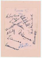 Gentlemen v Players 1934. Album page very nicely signed in black ink (one in blue) by the eleven members of the Players team for the match played at Lord's, 25th- 27th July 1934 (Gentlemen won by seven wickets). Signatures are Leyland, A Mitchell, Hendren