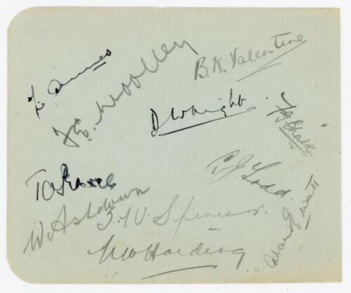 Kent C.C.C. 1937. Album page signed in ink by three and in pencil by eight Kent players. Signatures are Ames, Wright, Woolley, Valentine, Ashdown, Spencer, Harding, Chalke, Todd, Watt etc. G/VG - cricket
