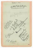 Sussex C.C.C. 1925. Album page laid down to slightly larger page, signed by eleven members of the 1925 Sussex team. One signature in ink of Tate, the remainder in pencil of A.E.R. Gilligan (Captain), A.H.H. Gilligan, Cox, Cornford, Bowley, Stannard, Wensl