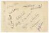 Yorkshire C.C.C. c.1938. Album page laid down to slightly larger ruled page, signed in ink by twelve members of the Yorkshire team. Signatures are Sellers, Yardley, Bowes, Sutcliffe, Leyland, Mitchell, Verity, Hutton, Gibb, Barber, Wilkinson and the rarer