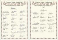 Somerset C.C.C. 1994-1997. Four official autograph sheets for the 1994,1995, 1996 and 1997 seasons. Signatures include Hayhurst, Mallender, Parsons, Bond, Burns, Rose, Caddick, Trump, Clarke, Trescothick, Lathwell, Mushtaq Ahmed, van Troost, Bowler, Batty
