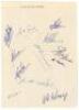 Surrey C.C.C. 1948. Page laid to album page, signed in ink by thirteen members of the Surrey team. Signatures are Barton, Squires, Fishlock, Fletcher, E. Bedser, Parker, Laker, A. Bedser, Whittaker, Constable, Watts, McMahon and McIntyre. To verso a page - 2