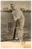 Arthur Owen Jones. Nottinghamshire &amp; England 1892-1914. Mono postcard of Jones in batting pose. Signed in black ink by Jones. Wrench Series. No. 1694. Small adhesive/ tape mark to front corner, and to verso, otherwise in good condition - cricket